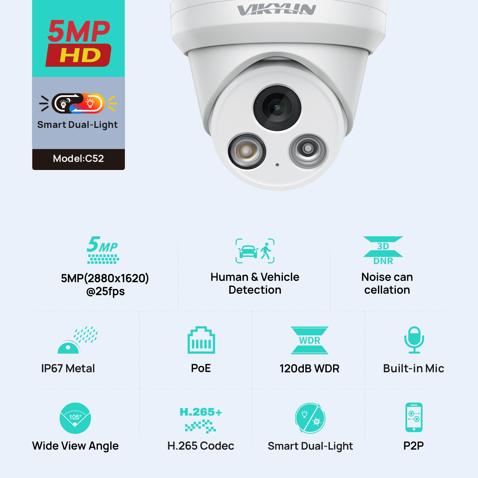 Outdoor Power G Motion - Cámara IP inteligente VIKYLIN de 5MP