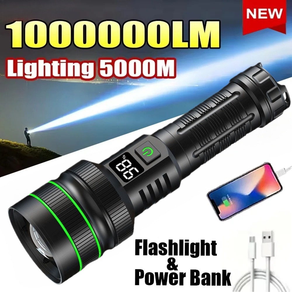 Outdoor Power Bank - Potente linterna LED con zoom, recargable