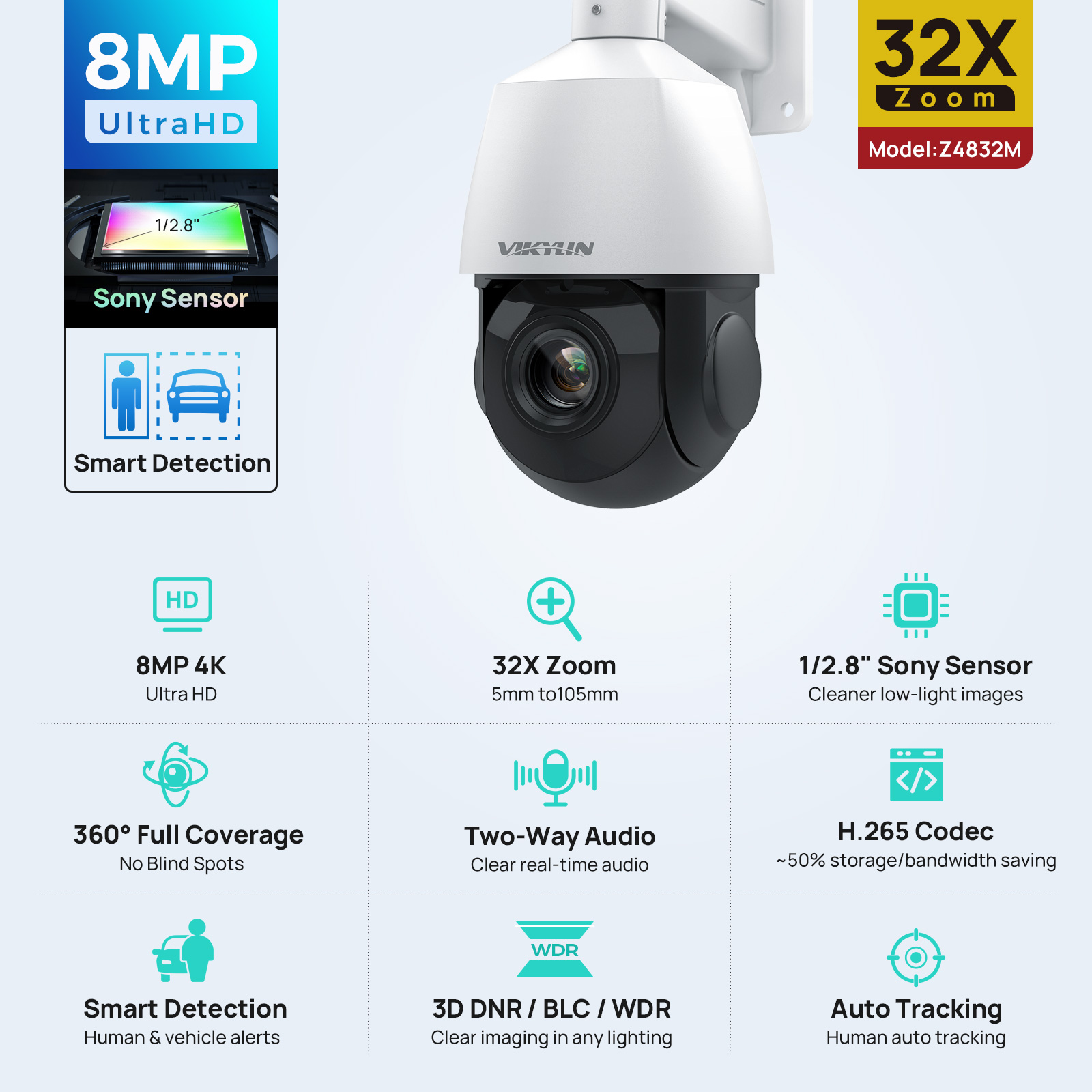 Cámara IP Vikylin 4K 8MP PTZ c - Outdoor Power G Motion reseña y precio