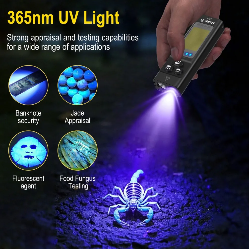BORUiT U7 UV LED EDC linterna  - Outdoor Power Bank reseña y precio